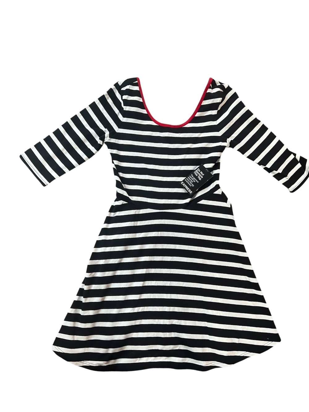 Express Black & White Striped Dress with Red Trim